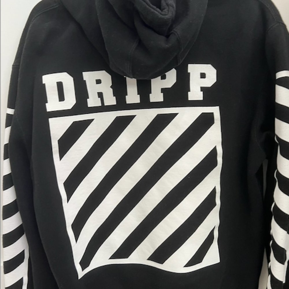 DRIPP HODDIE (OFF WHITE STRIPES) IN BLACK AND WHITE